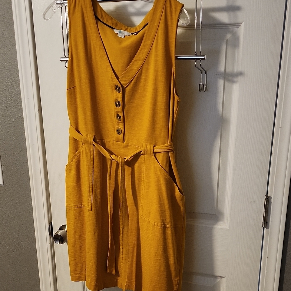 Mustard Sleeveless Button-Down Dress